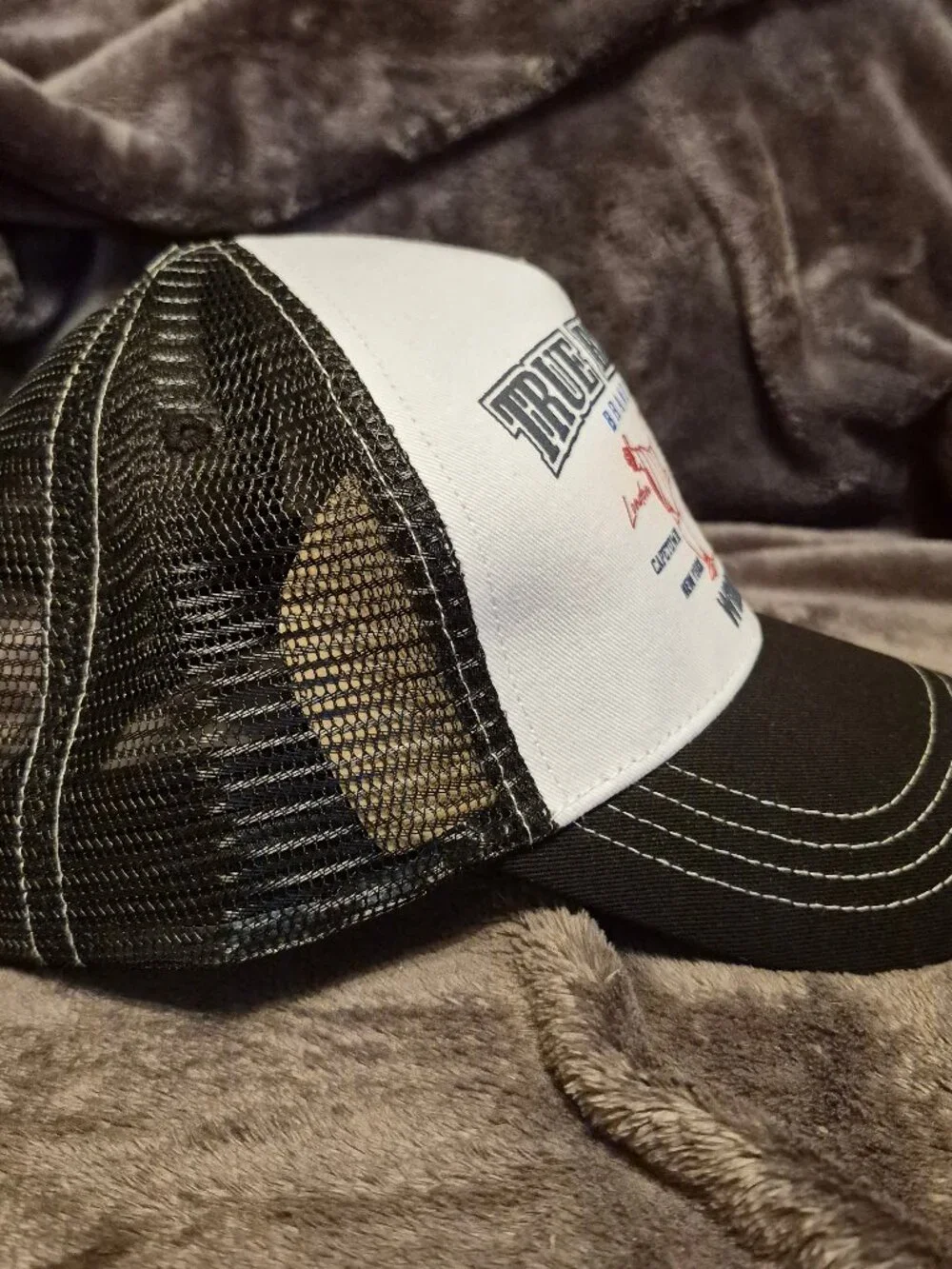 True Religion Buddha World Tour Logo Mesh Black/White Trucker Hat NEW!